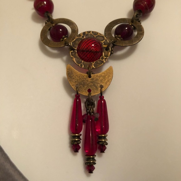🤶🎁Stunning Handcrafted Artisan Burgundy original Necklace and Earring Set - Picture 2 of 10